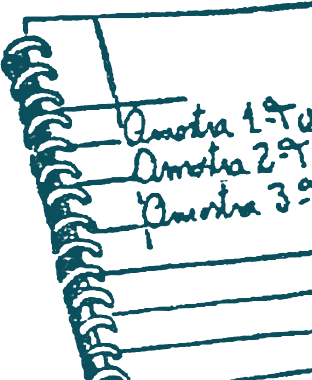 Caderno espiral com as anotações "Amostra 1", "Amostra 2" e "Amostra 3".